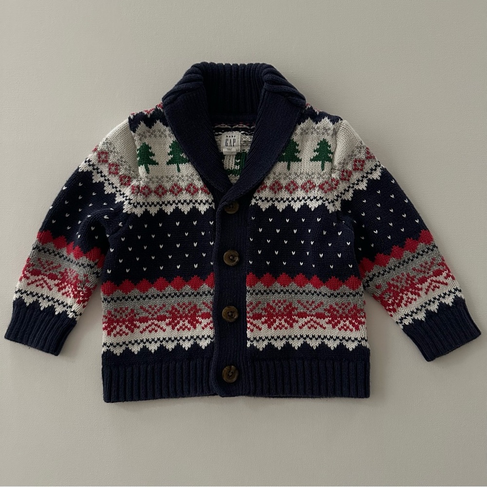 Gap 12-18 Months Baby Boy Holiday Christmas Tree Cardigan Sweater Fair Isle